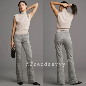 Anthropologie Plaid High-Rise Knit Bootcut Flare Pants Gray M Pull-On NWT